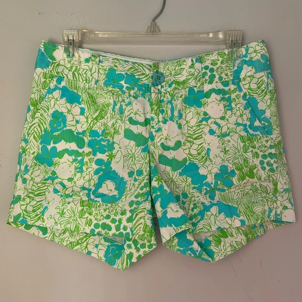 Lilly Pulitzer Shorts Callahan Limeade It’s a Zoo Lime Green Aqua Blue Size 0